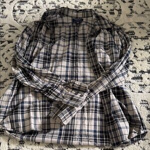 American Eagle Outfitters Plaid Shirt - Navy and Beige